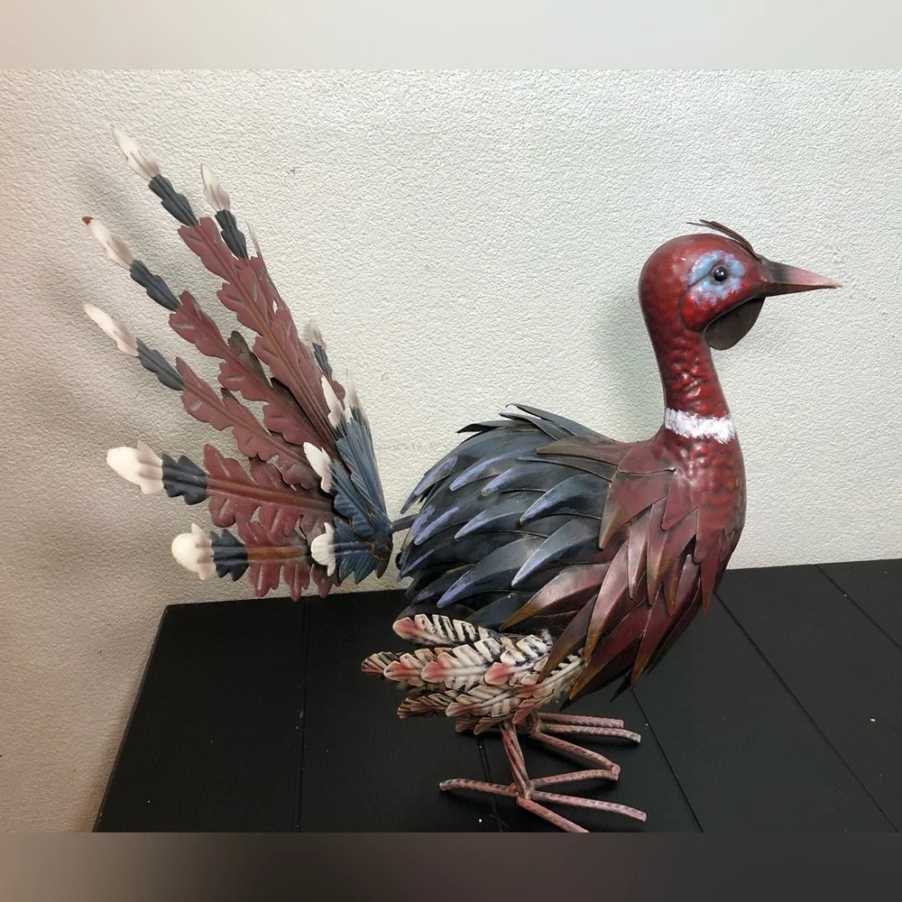 2 Metal Pheasant Bird Standing - Multicolor